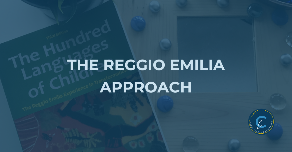 Image showing the book 'The Hundred Languages of Children' with the text 'The Reggio Emilia Approach' overlayed.