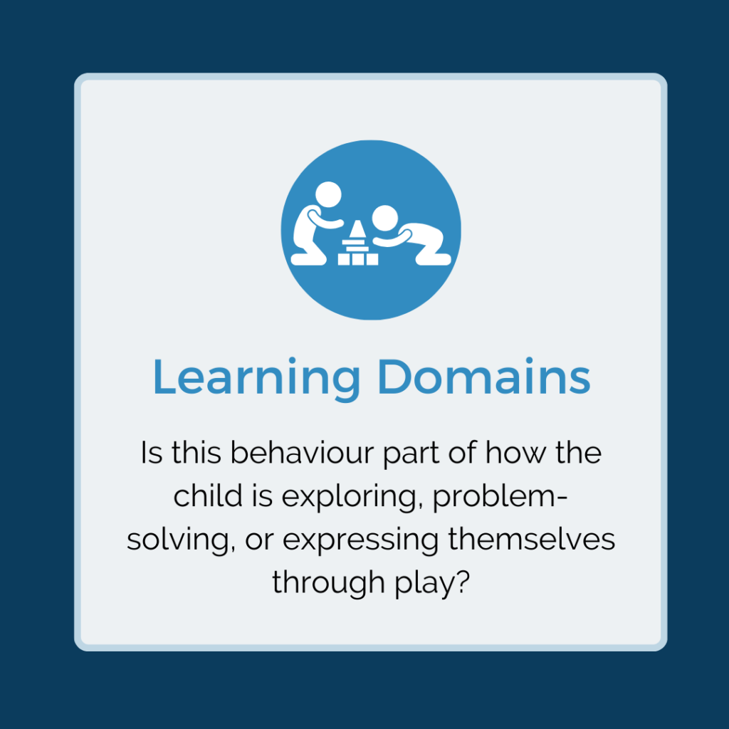 Learning Domains – Is this behaviour part of how the child is exploring, problem-solving, or expressing themselves through play?